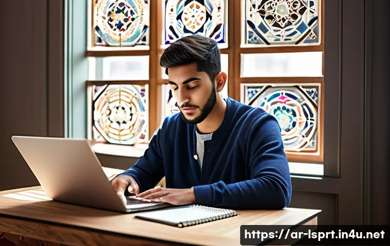 레저스포츠지도자 필기시험 준비 도중 생긴 일 - A focused young Arab student studying in a bright, modern room decorated with traditional Middle Eas...
