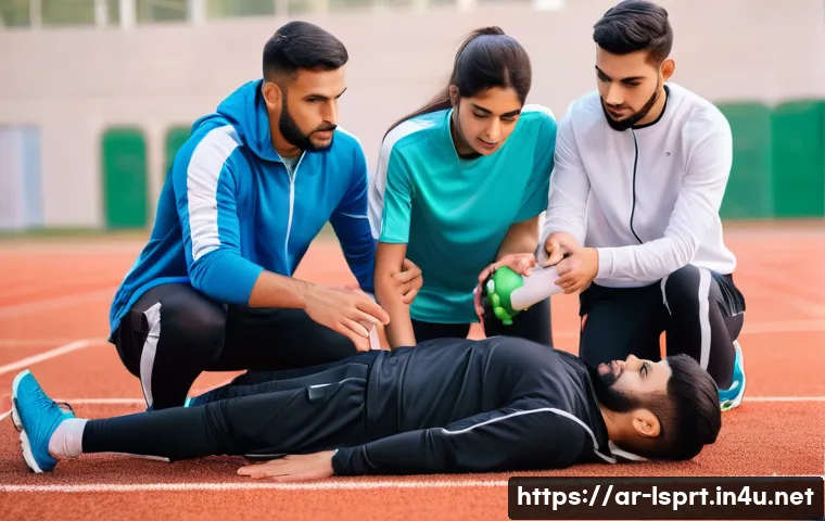 레저스포츠지도자 관련 학과 추천 및 비교 - A diverse group of young Arab students in modern sportswear, engaged in a practical training session...