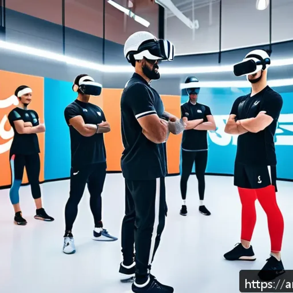 레저스포츠지도자 해외 진출 전략 - A professional Arab sports coach leading a diverse group of adult athletes in a modern indoor traini...