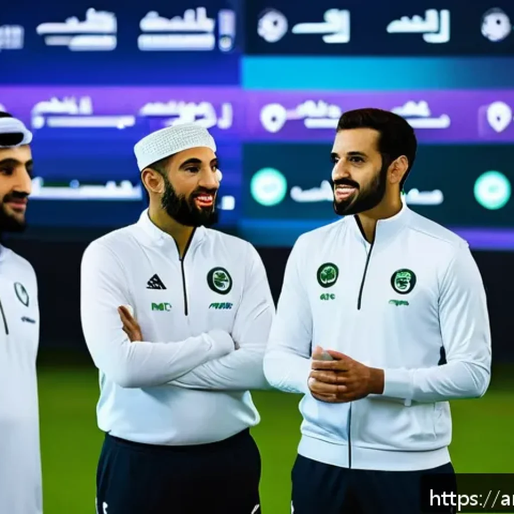 레저스포츠지도자 실무 현장 리더십 키우는 법 - A dynamic team meeting scene in a modern recreational sports facility in the Middle East, featuring ...
